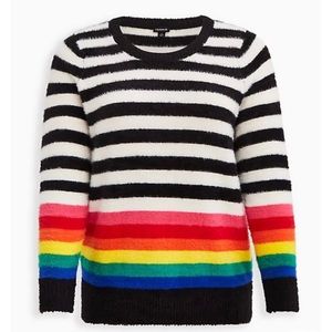 NEW Torrid 3 Crew Pullover Sweater - Fuzzy Yarn Stripe Rainbow